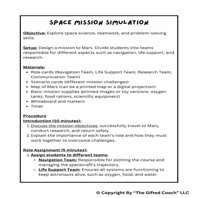 Space Mission Simulation: Mission: Space – A Classroom Simulation Adventure 🚀