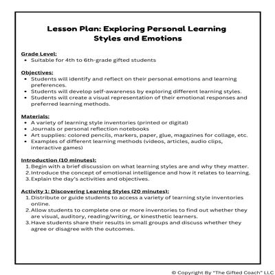 Social-Emotional Learning: Self-Awareness – Learning Style Inventory Lesson Plan 🎨🧠