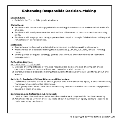 Social-Emotional Learning: Responsible Decision-Making – Middle School Lesson Plan 🎯