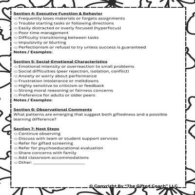 2E Observation & Documentation Form – A Teacher’s Tool for Supporting Twice-Exceptional Learners