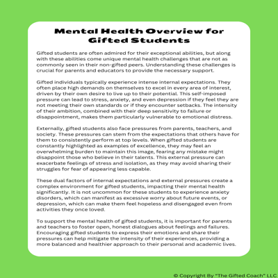 Gifted 101 Series: Mental Health Challenges of Gifted Children