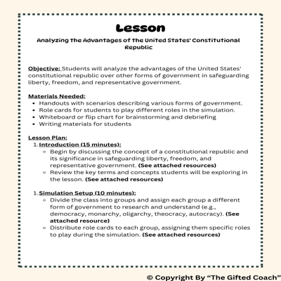 Florida Civics Simulation: Comparing U.S. and Other Forms of Government (SS.7.CG.3.1)