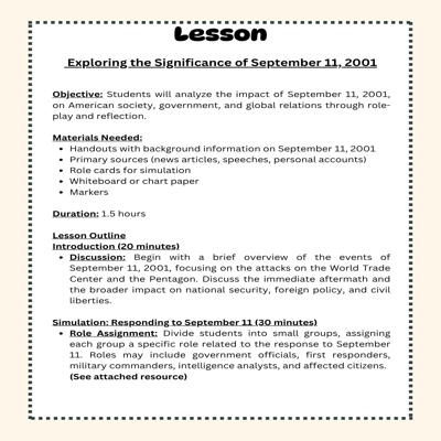 Florida Civics Simulation: The Significance of September 11, 2001 (SS.7.CG.4.4)