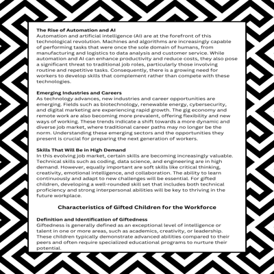 Preparing Gifted Children for Changes in the Workplace & Future Career Paths in the 21st Century