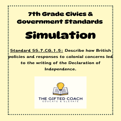 Florida Civics Simulation: The Road to the Declaration of Independence (SS.7.CG.1.5)