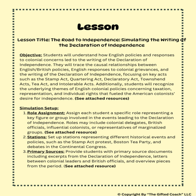 Florida Civics Simulation: The Road to the Declaration of Independence (SS.7.CG.1.5)