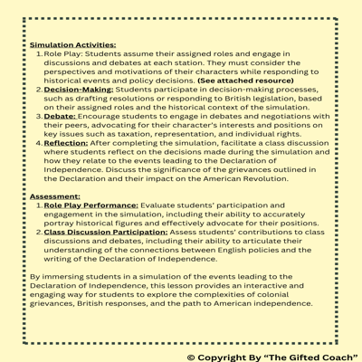 Florida Civics Simulation: The Road to the Declaration of Independence (SS.7.CG.1.5)