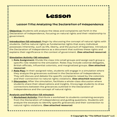 Florida Civics Guide & Simulation: Analyzing the Declaration of Independence (SS.7.CG.1.6)