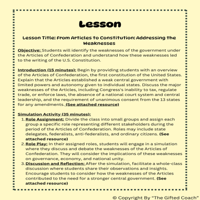 Florida Civics Lesson & Simulation: From the Articles to the Constitution (SS.7.CG.1.7)
