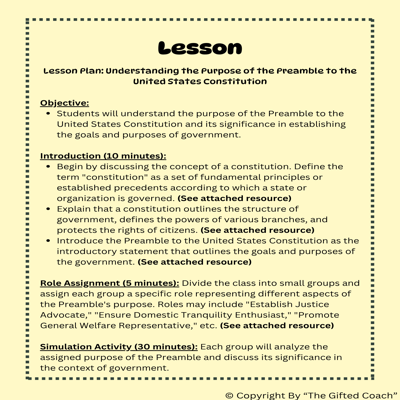 Florida Civics Simulation: Exploring the Preamble (SS.7.CG.1.8)