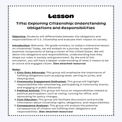 Florida Civics Simulation: Citizenship Responsibilities (SS.7.CG.2.2)