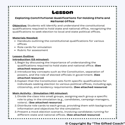 Florida Civics Simulation: Constitutional Qualifications for Holding Office (SS.7.CG.2.7)