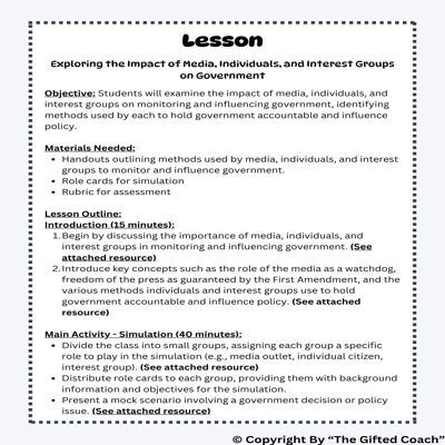 Florida Civics Simulation: Monitoring & Influencing Government (SS.7.CG.2.8)