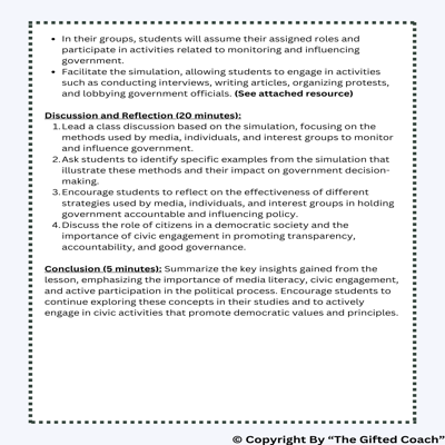 Florida Civics Simulation: Monitoring & Influencing Government (SS.7.CG.2.8)