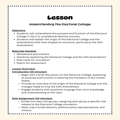 Florida Civics Simulation: The Electoral College (SS.7.CG.3.14)