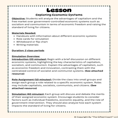 Florida Civics Simulation: Advantages of Capitalism & the Free Market (SS.7.CG.3.15)