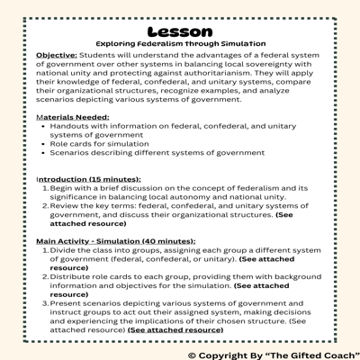Florida Civics Simulation: Advantages of Federal Government (SS.7.CG.3.2)