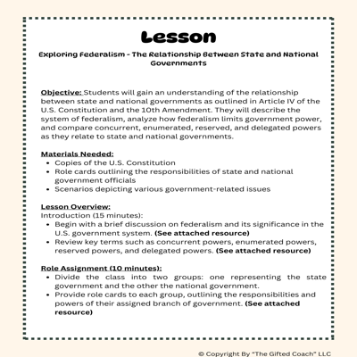 Florida Civics Simulation: State vs. National Government (SS.7.CG.3.4)