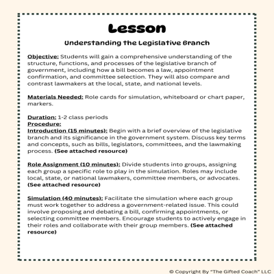 Florida Civics Simulation: The Legislative Branch (SS.7.CG.3.7)