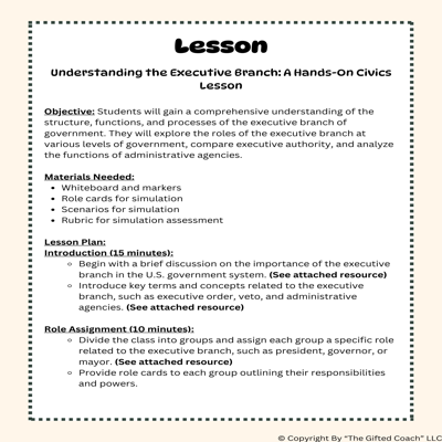 Florida Civics Simulation: The Executive Branch (SS.7.CG.3.8)