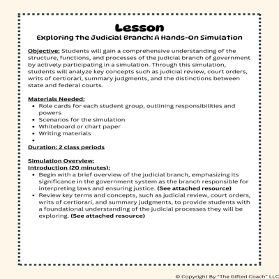 Florida Civics Simulation: The Judicial Branch (SS.7.CG.3.9)