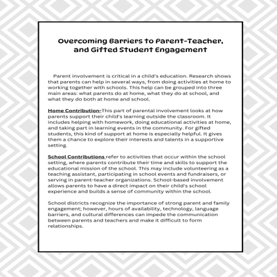 Overcoming Barriers to Parent, Teacher & Gifted Student Engagement