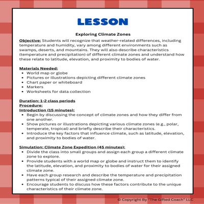 Florida 5th Grade Science Simulation: SC.5.E.7.5 & SC.5.E.7.6 – Weather & Climate Zones