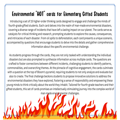 Environmental Disaster “HOT” Cards for Elementary Gifted Students