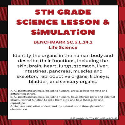 FL 5th Grade Science Simulation: Human Body Organs & Functions (SC.5.L.14.1)