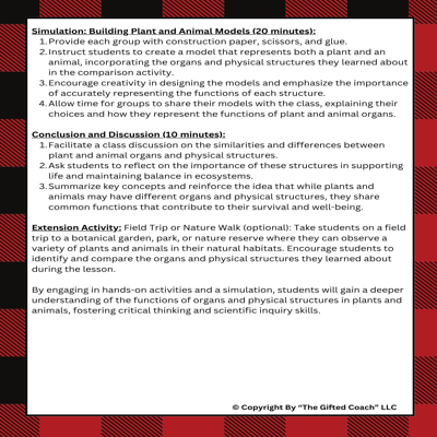 FL 5th Grade Science Simulation: Plant vs. Animal Organ Function (SC.5.L.14.2)
