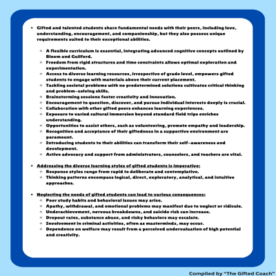 The Core Needs of Gifted & Talented Children: Quick-Reference Flyer