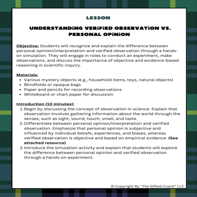 FL 5th Grade Science Simulation: Opinion vs. Verified Observation (SC.5.N.1.6)
