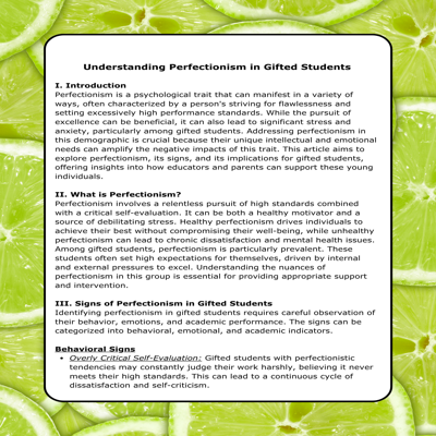 Understanding Perfectionism in Gifted Students