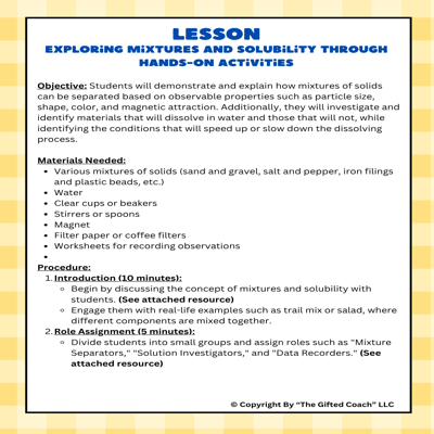 Florida 5th Grade Science Simulation: SC.5.P.8.2 & SC.5.P.8.3 – Mixtures & Dissolving