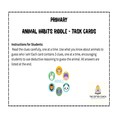 Animal Habits Riddle – Task Cards (Grades 1–2)