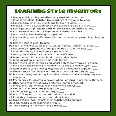 Intermediate Learning Style Inventory with Strategies – Know How Your Students Learn & Teach to Their Strengths! ✨