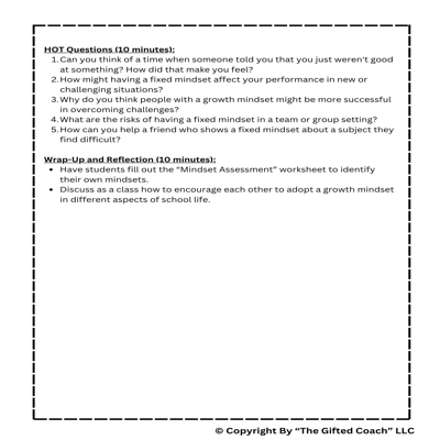 Growth Mindset Lesson with Activities