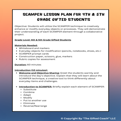 SCAMPER Lesson Plan