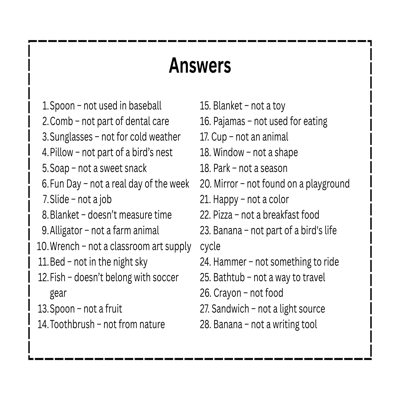 28 “What Doesn’t Belong?” (Advanced Primary) Cards