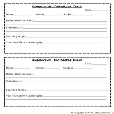 Gifted Curriculum Compacting Cards