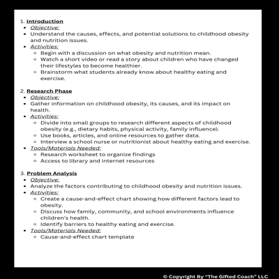 Problem-Based Learning: Tackling Childhood Obesity & Nutrition