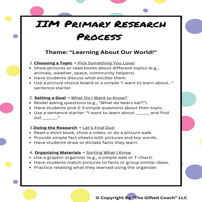 IIM Primary Research Project Guide & Process: “Learning About Our World!” 🌍✏️