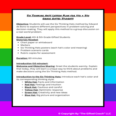 6 Thinking Hats Lesson Plan: Exploring Perspectives