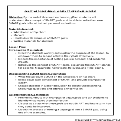 SMART Goal Lesson for Gifted Students