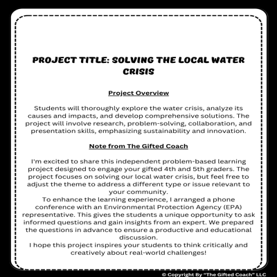 Middle School PBL: Solving the Local Water Crisis